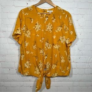 Madewell Shirt Womens XL 100% Silk Button Back Tie Tee Butterfly Garden Floral